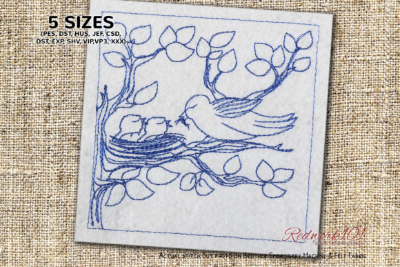Adorable Bird and Chicks Embroidery Design
