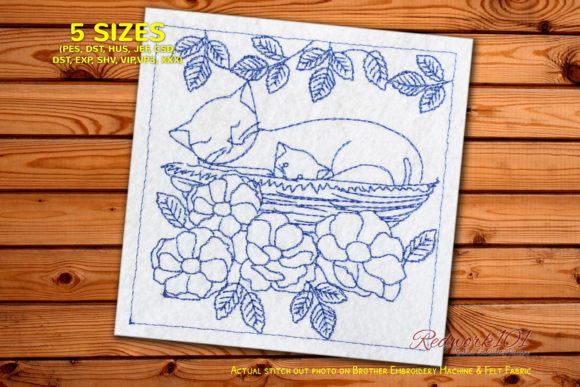 Charming Cat and Kitten in Basket Embroidery