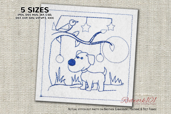Charming Dog Standing Near Tree Redwork