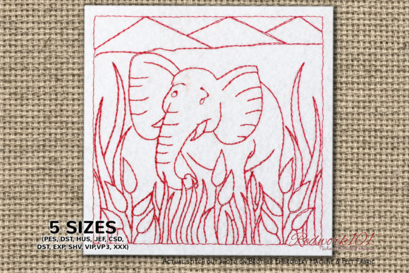 Charming Elephant with Grass Embroidery Design