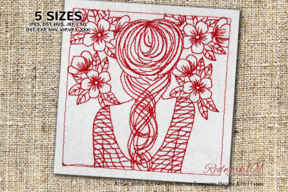 Charming Girl in Flower Frame Bluework