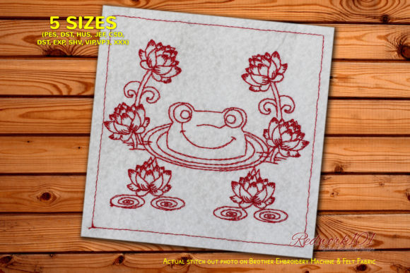 Cute Frog Smiling from Water: A Charming Embroidery Design