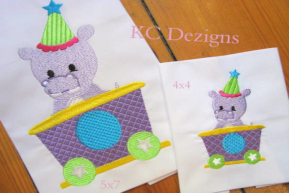 Cute Hippo Sitting in Train for Apparel