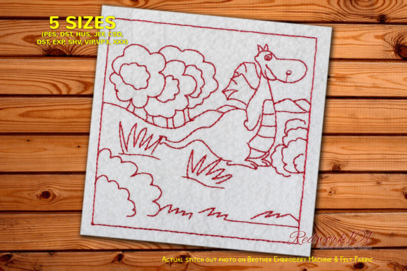 Dragon in Jungle Redwork: A Versatile Embroidery Design
