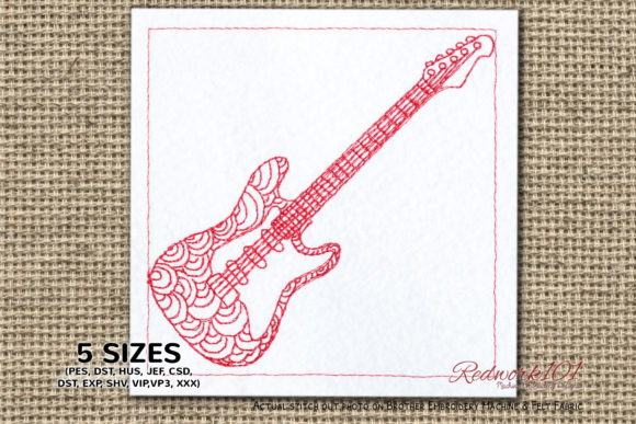 Electric-Guitar Redwork: A Rocking Embroidery Design