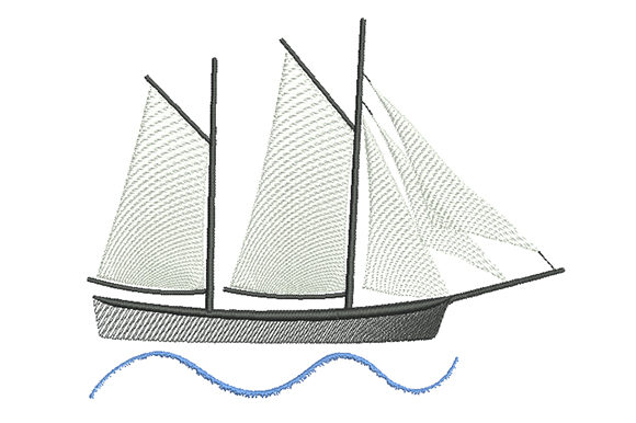 Embroidering Elegance: Sailboat with White Sails
