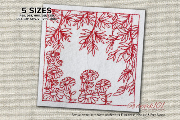 Flower with Leaves Lineart: A Versatile Embroidery Design