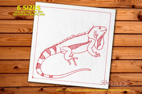 Iguanidae Redwork: A Premium Embroidery Design